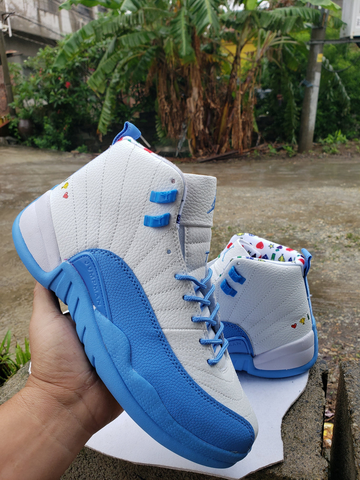 Jordan Air Jordan 12 White and Blue High-Top Sneakers