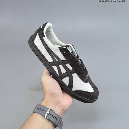 Onitsuka Tiger Tokuten Low-Top Sneakers in White and Dark Brown