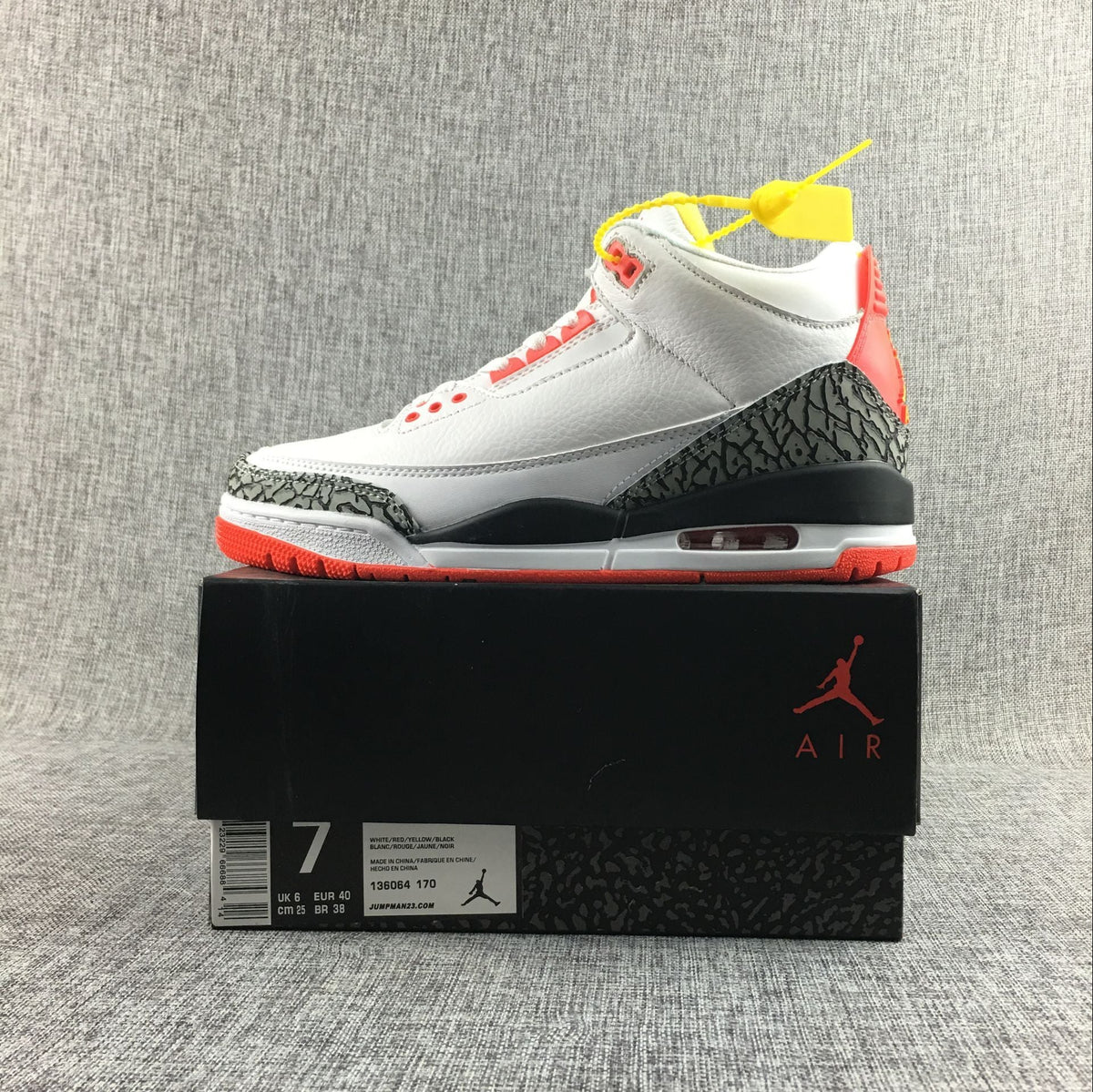 Air Jordan 3 White, Red and Black High-Top Sneakers