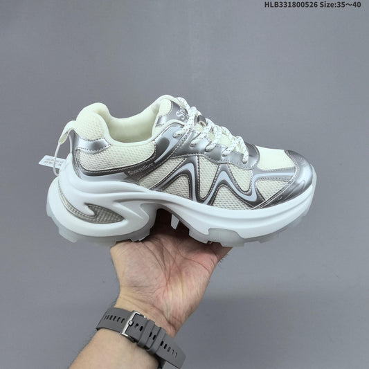 GG-CC Chunky Low-Top Sneakers in Silver and White