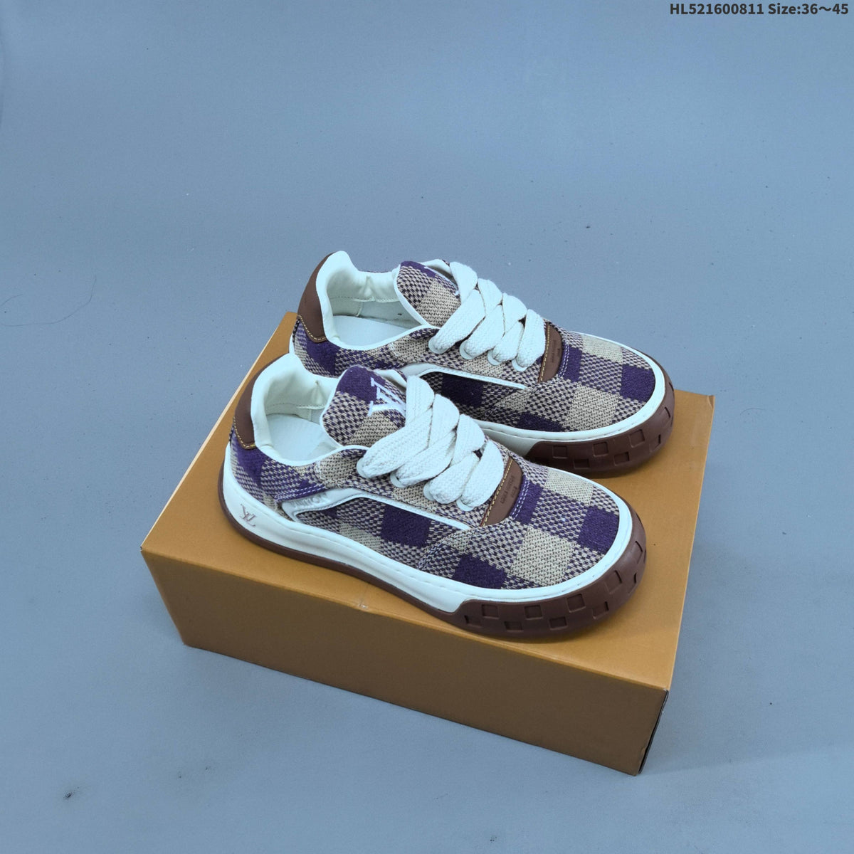 Louis Vuitton Trainer Low Sneaker in Purple and Beige Check