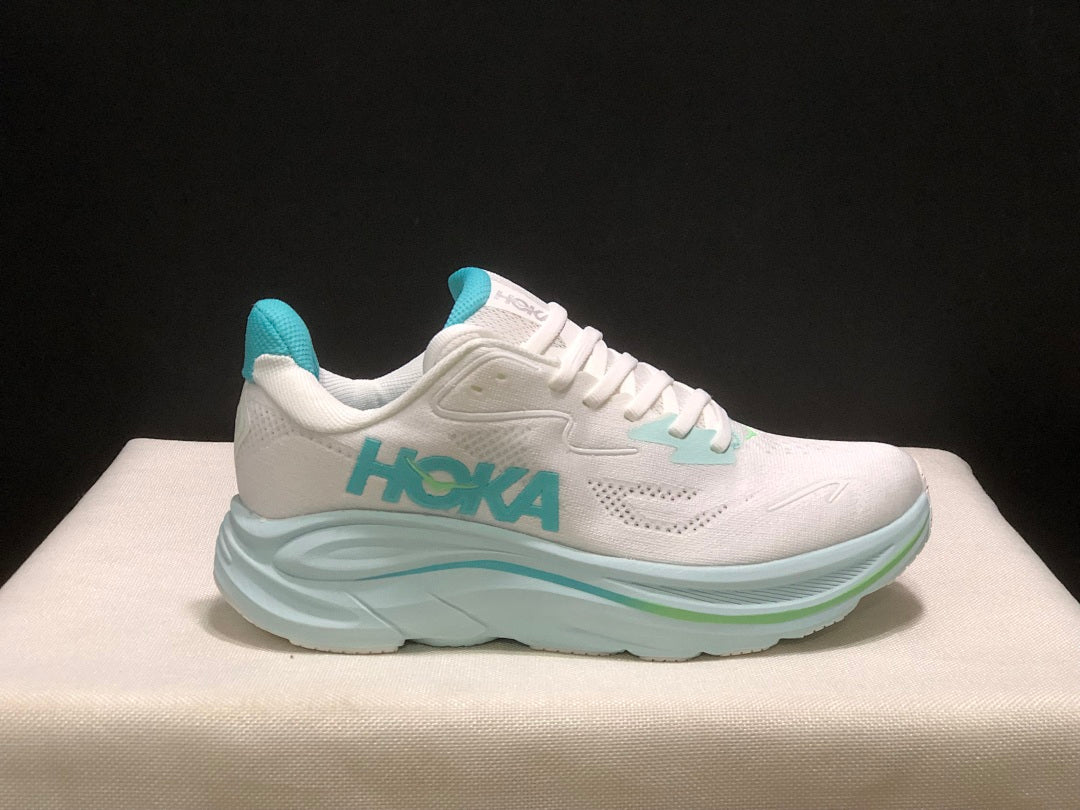 HOKA Clifton 10 Running Shoes, White Aqua