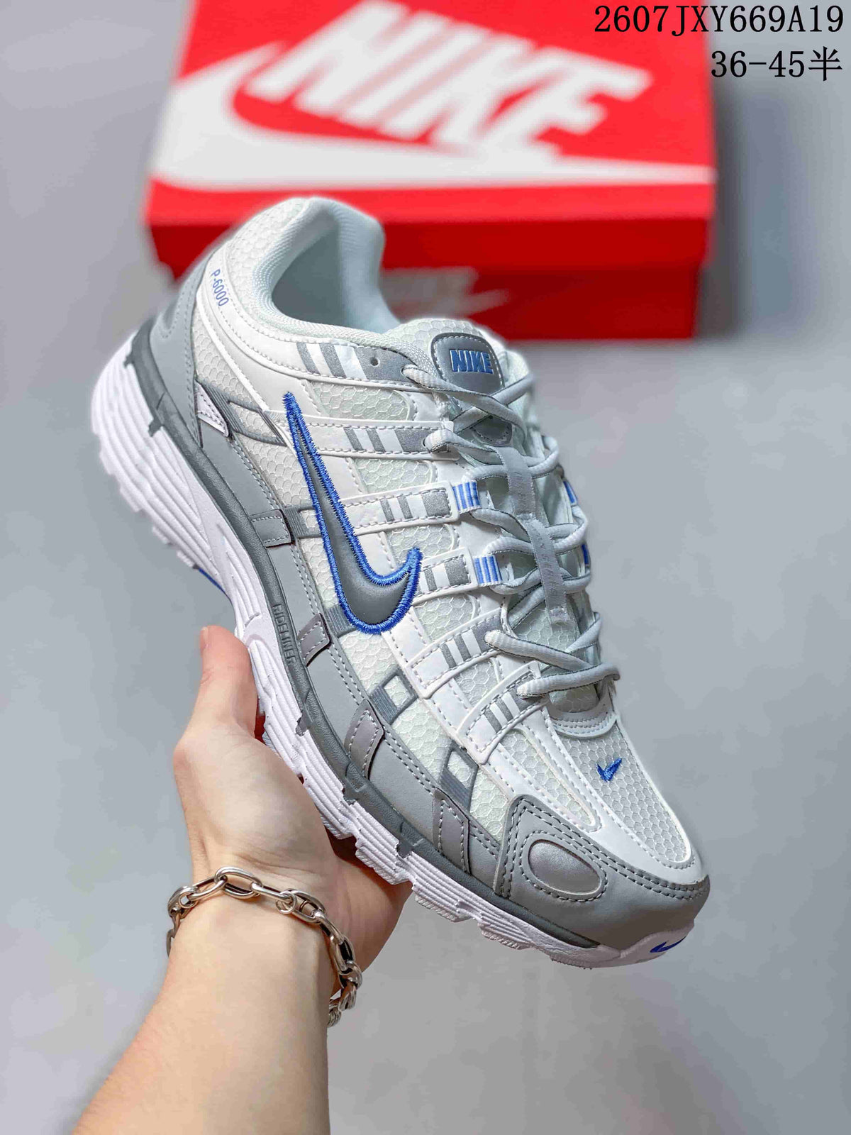 Nike P-6000 Retro Running Sneakers White Grey Blue