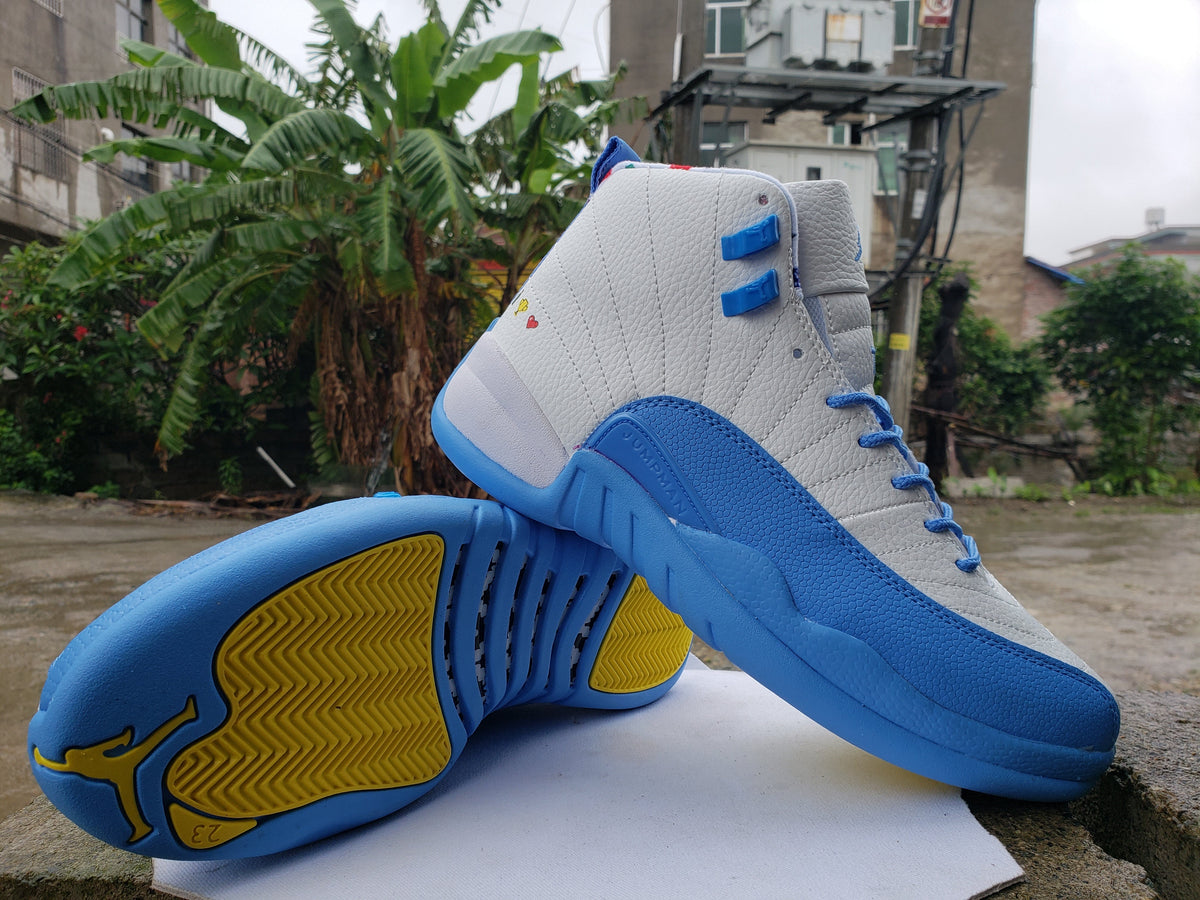 Jordan Air Jordan 12 White and Blue High-Top Sneakers