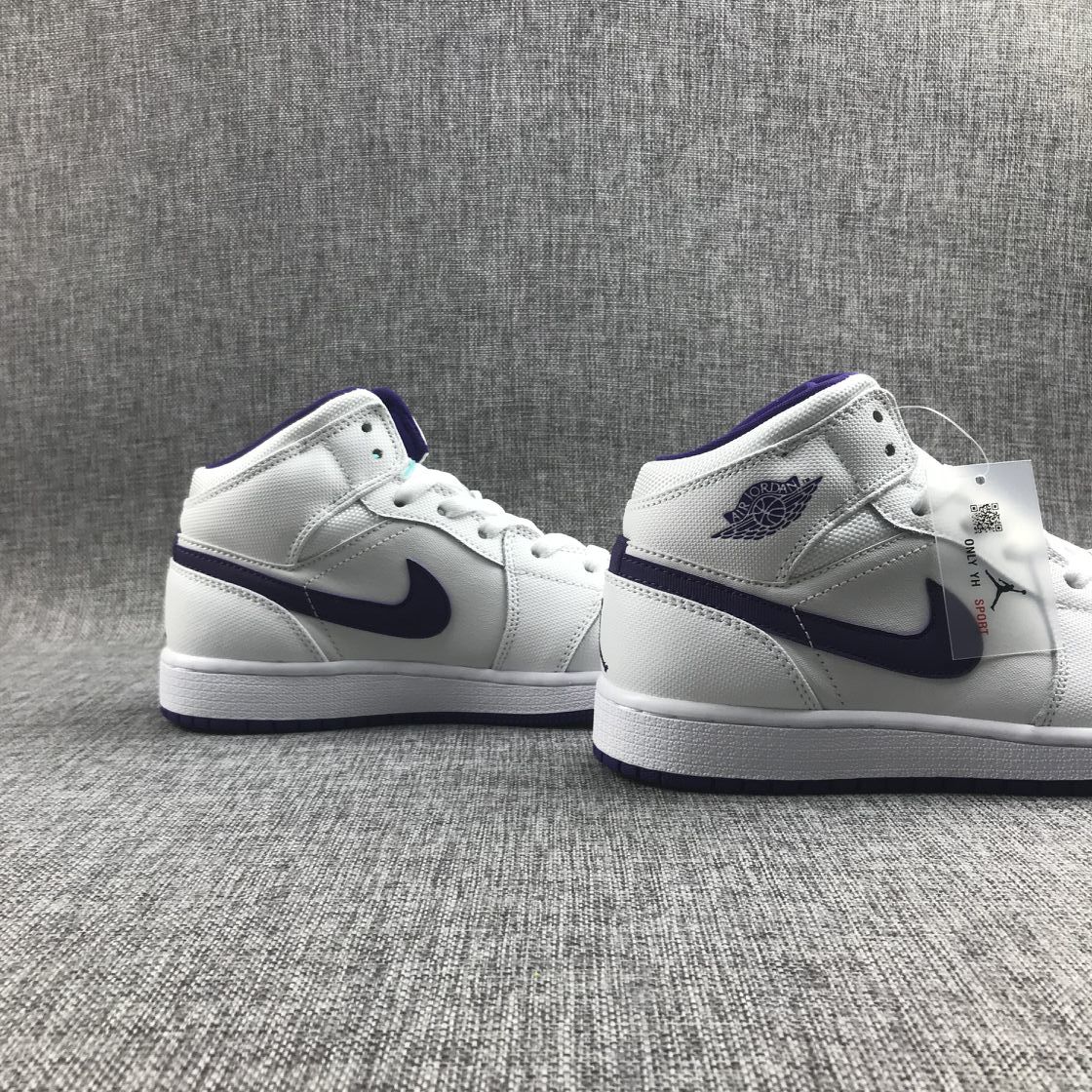Air Jordan 1 Mid White Purple Sneakers 332148-137