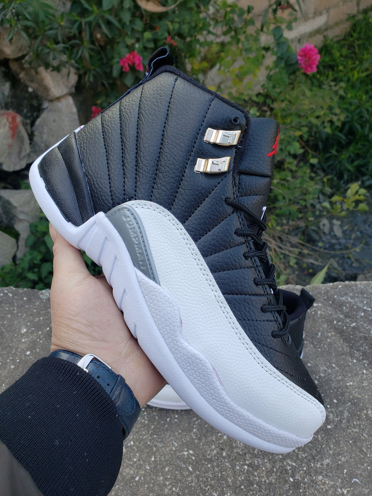 Jordan 12 Retro Playoffs Black and White High-Top Sneakers