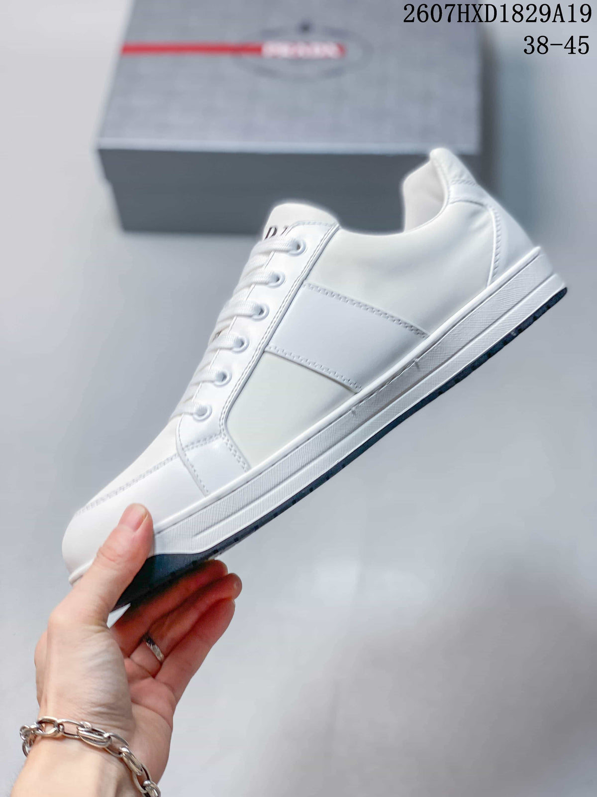 Prada Downtown White Leather Low-Top Sneakers 2607HXD1829A19