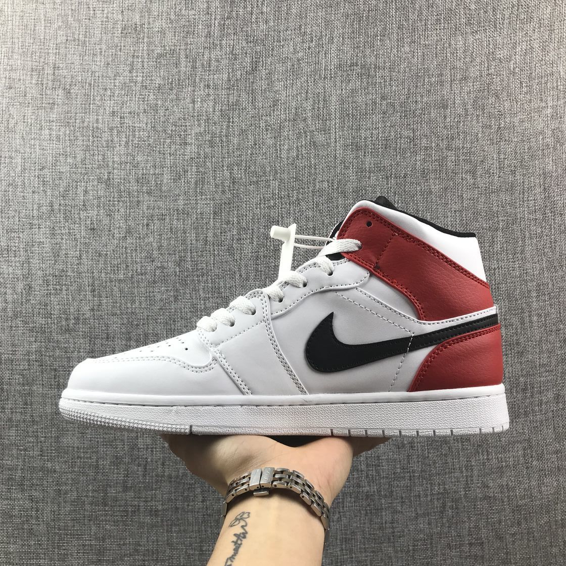 Air Jordan 1 Mid White Red Sneakers 554724-116