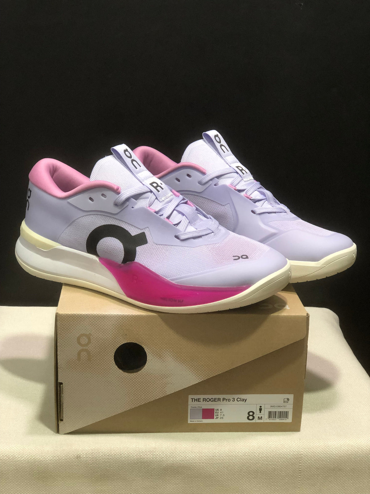 On THE ROGER Pro 3 Clay Tennis Shoes, Lilac and Pink