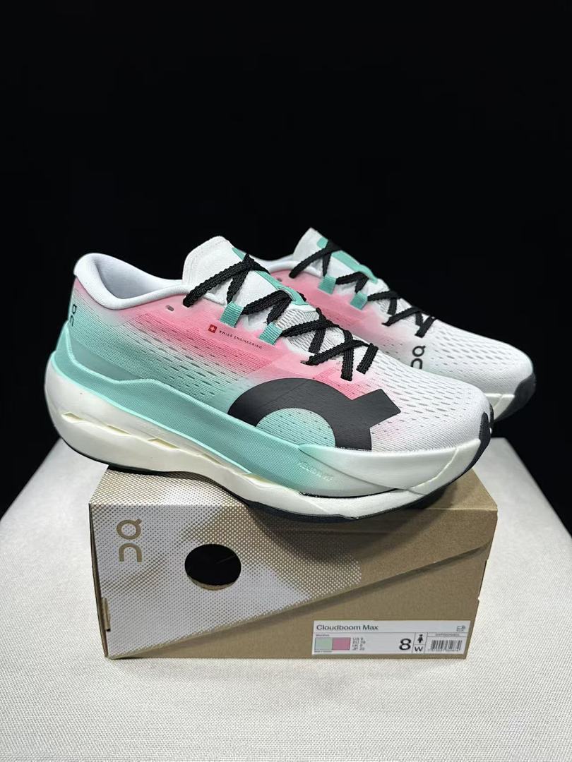 On Cloudboom Max Running Shoes, White Mint Pink