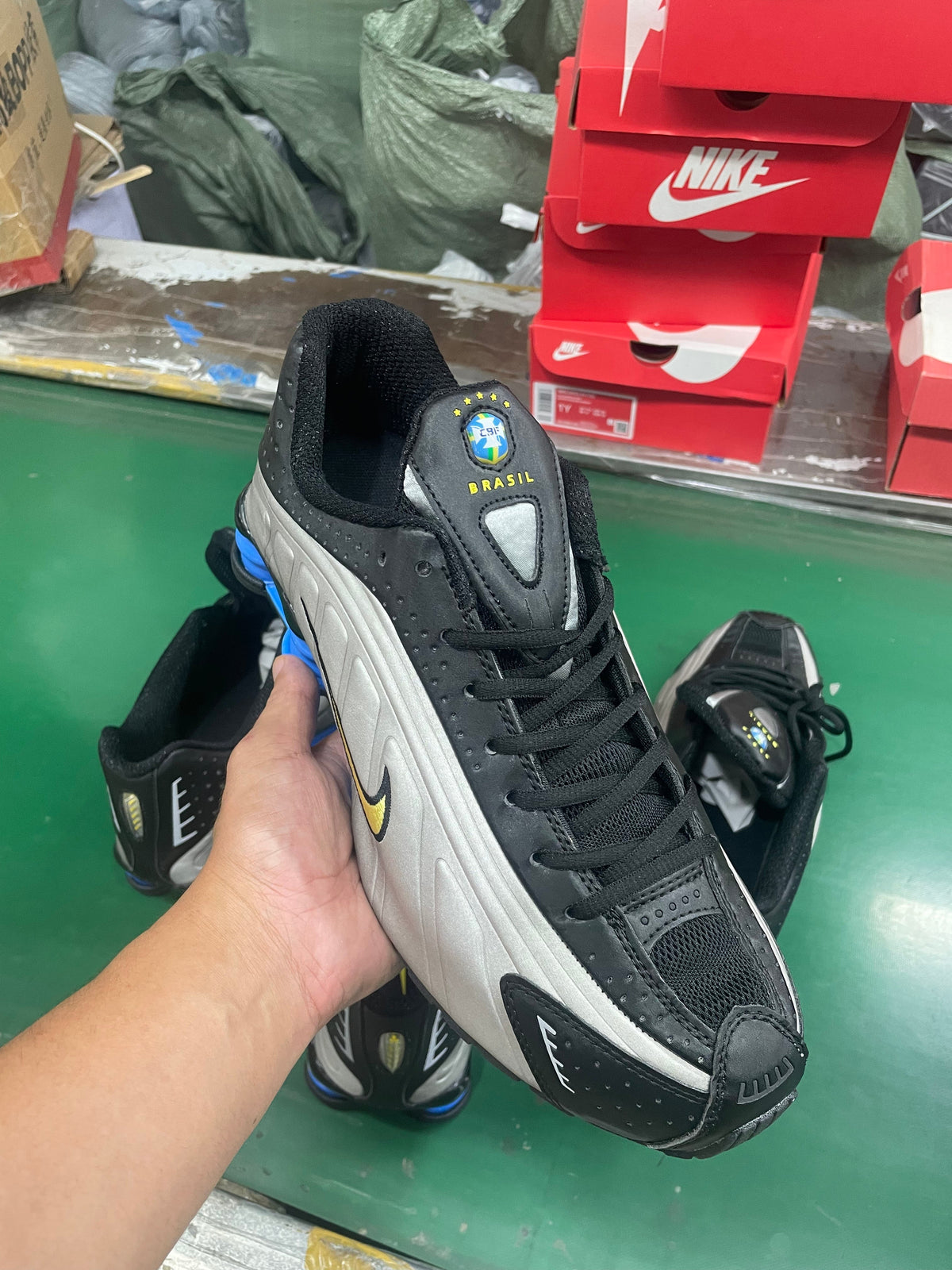 Nike Shox R4 Black, Silver and Blue Sneakers
