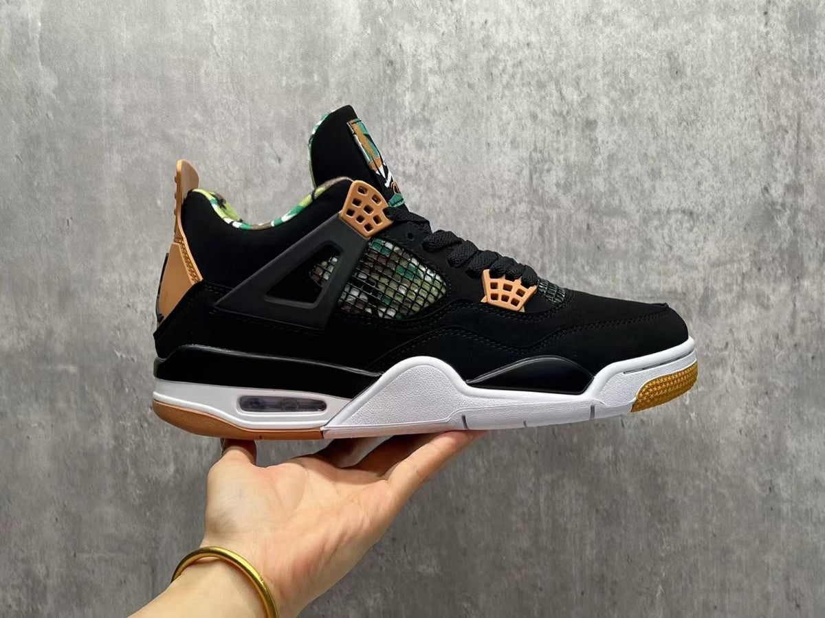 Jordan 4 Retro Sneakers in Black, Green and Tan