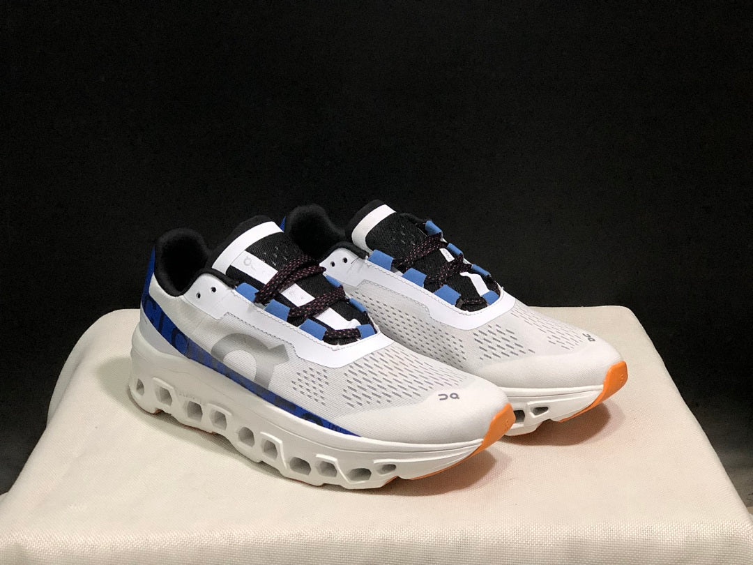 On Cloudmonster Sneakers in Mist White and Blue