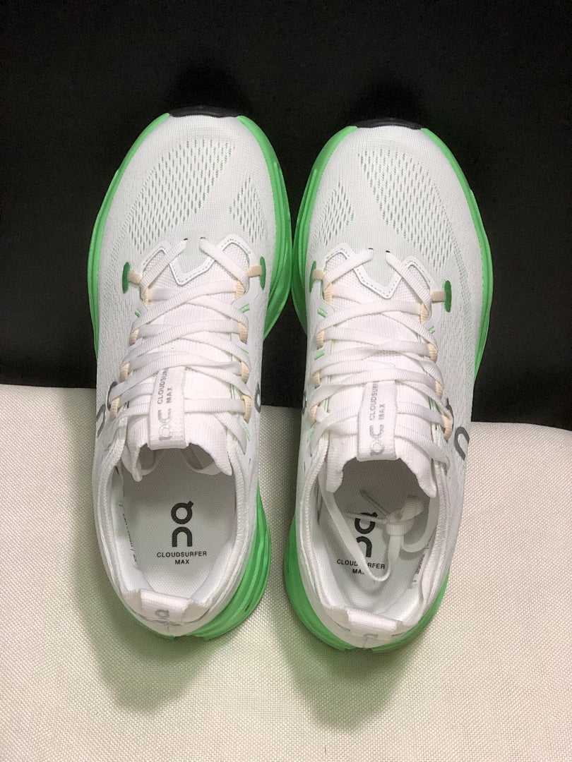 On Cloudsurfer Max White Green Running Shoes