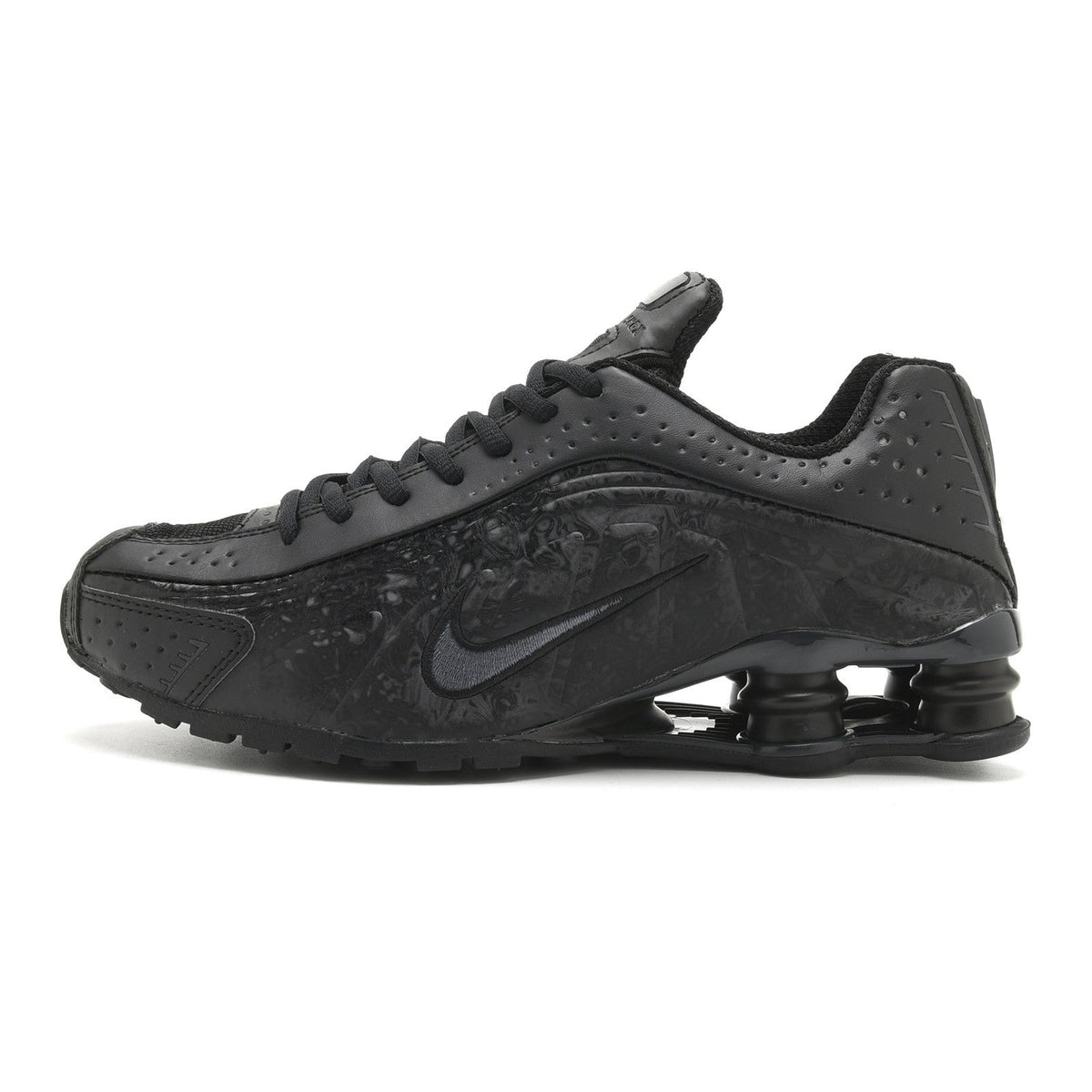 Nike Shox R4 All-Black Embossed Sneakers