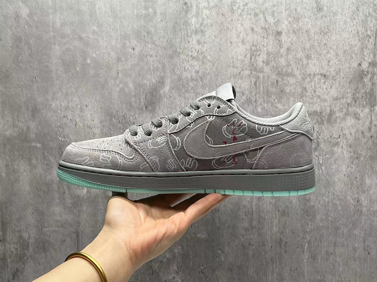 Jordan 1 Low Cool Grey Sneakers with Mint Green Sole
