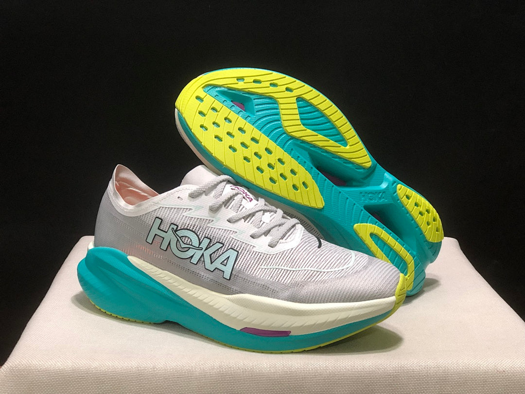 HOKA Mach X 2 Running Shoes, White and Turquoise