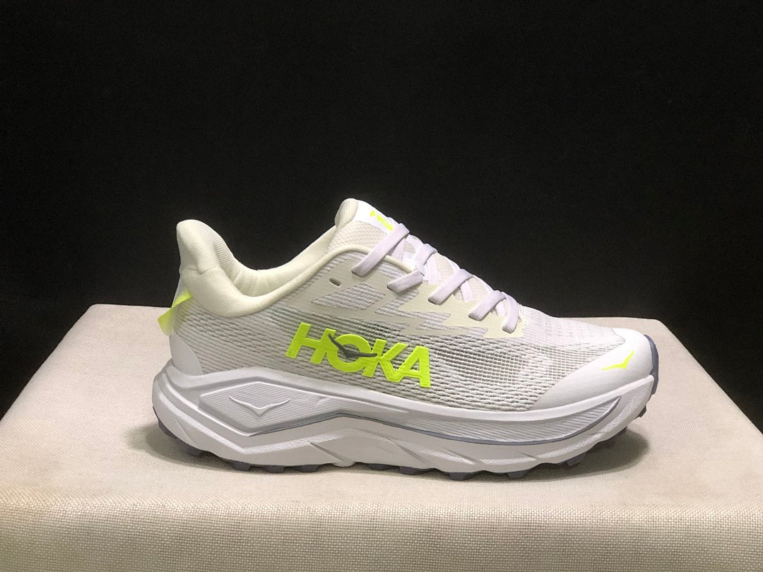 HOKA Challenger 8 Trail Running Shoes, White and Lime