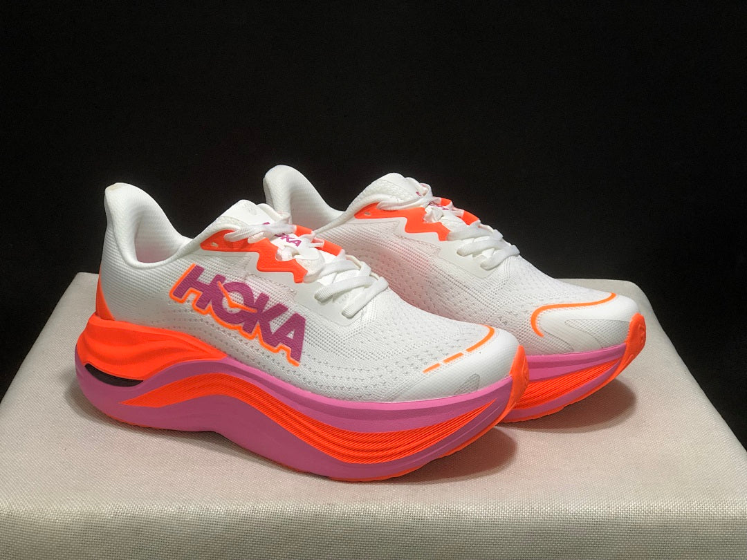 HOKA Skyward X Running Shoes – White, Orange & Pink