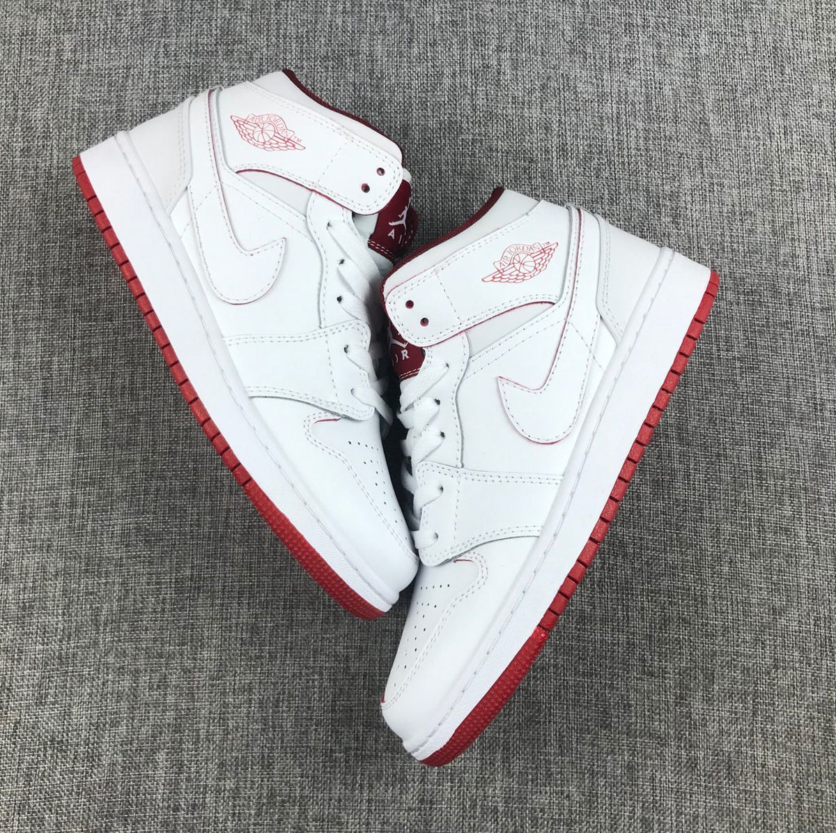 Air Jordan 1 Mid White and Red Sneakers 554725-103