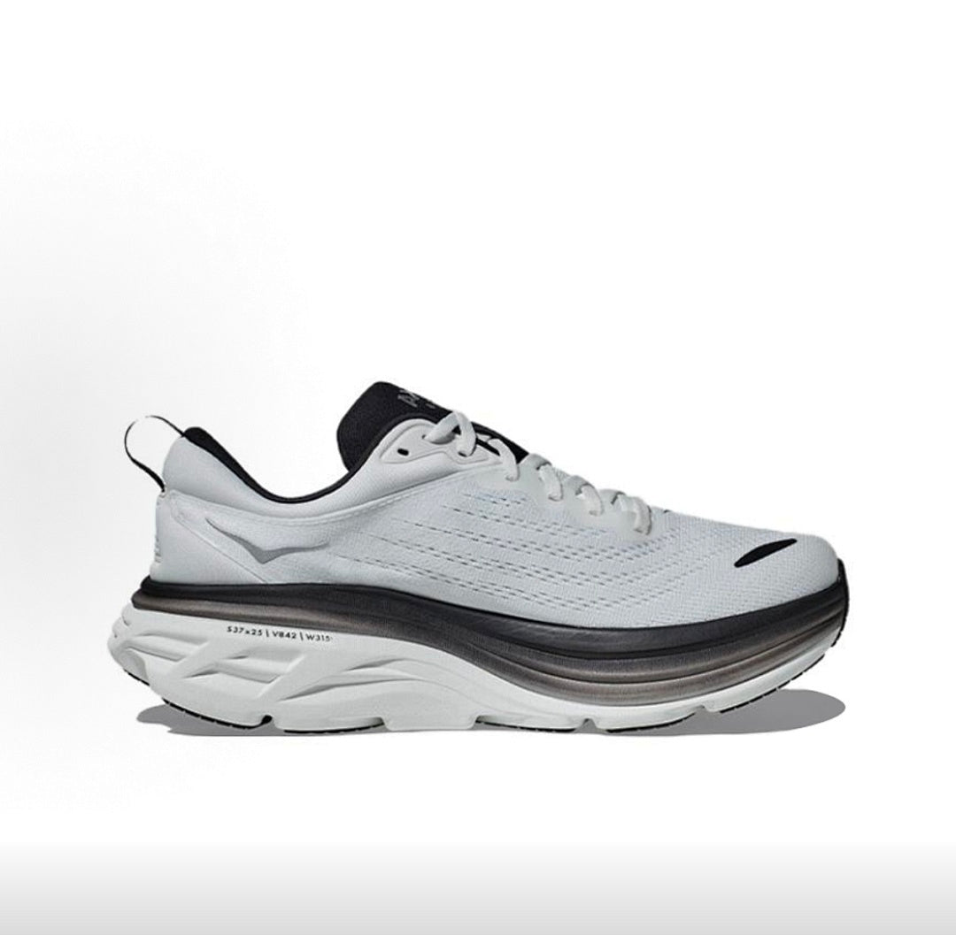 HOKA Bondi 8 White and Black Running Shoes