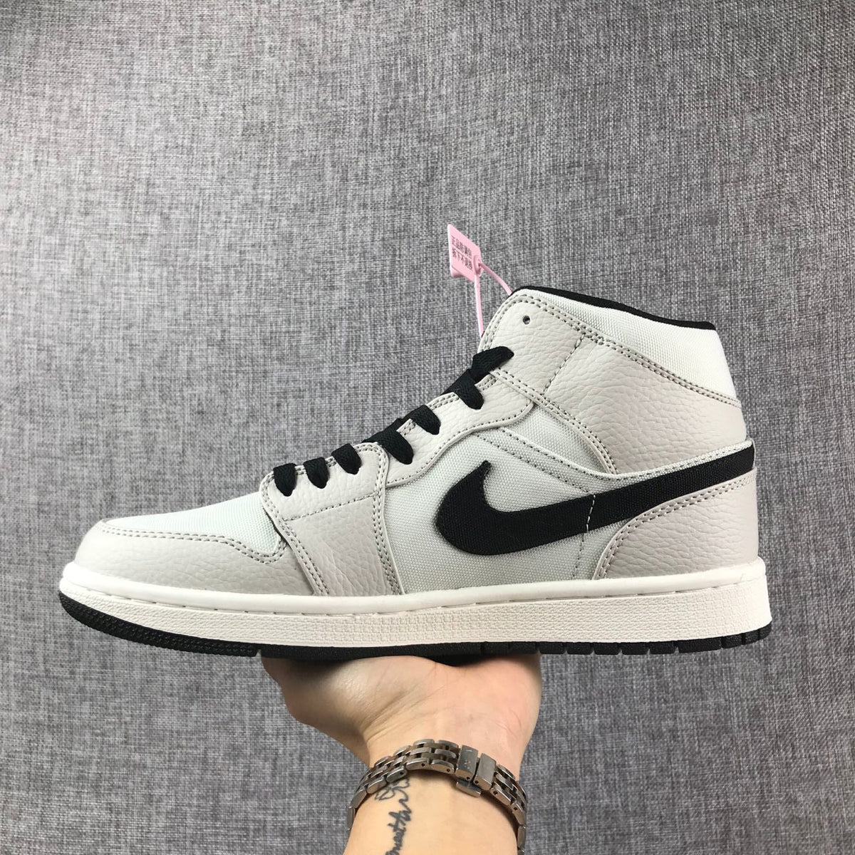 Air Jordan 1 Mid Grey and Black High-Top Sneakers