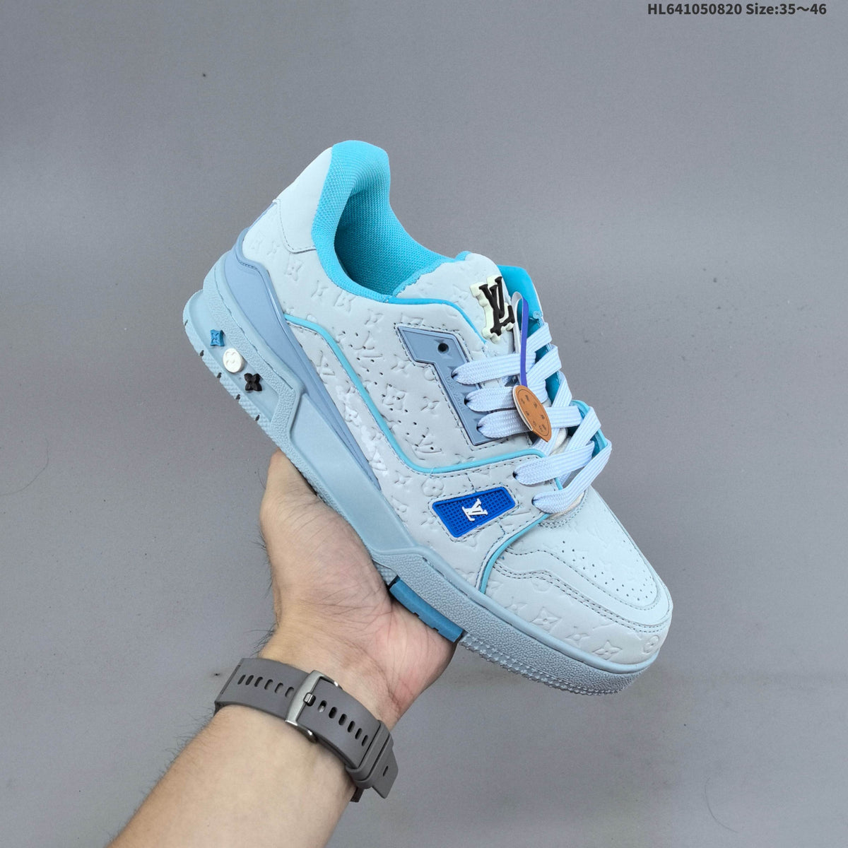 Louis Vuitton Trainer Low-Top Sneakers, White and Green/Blue
