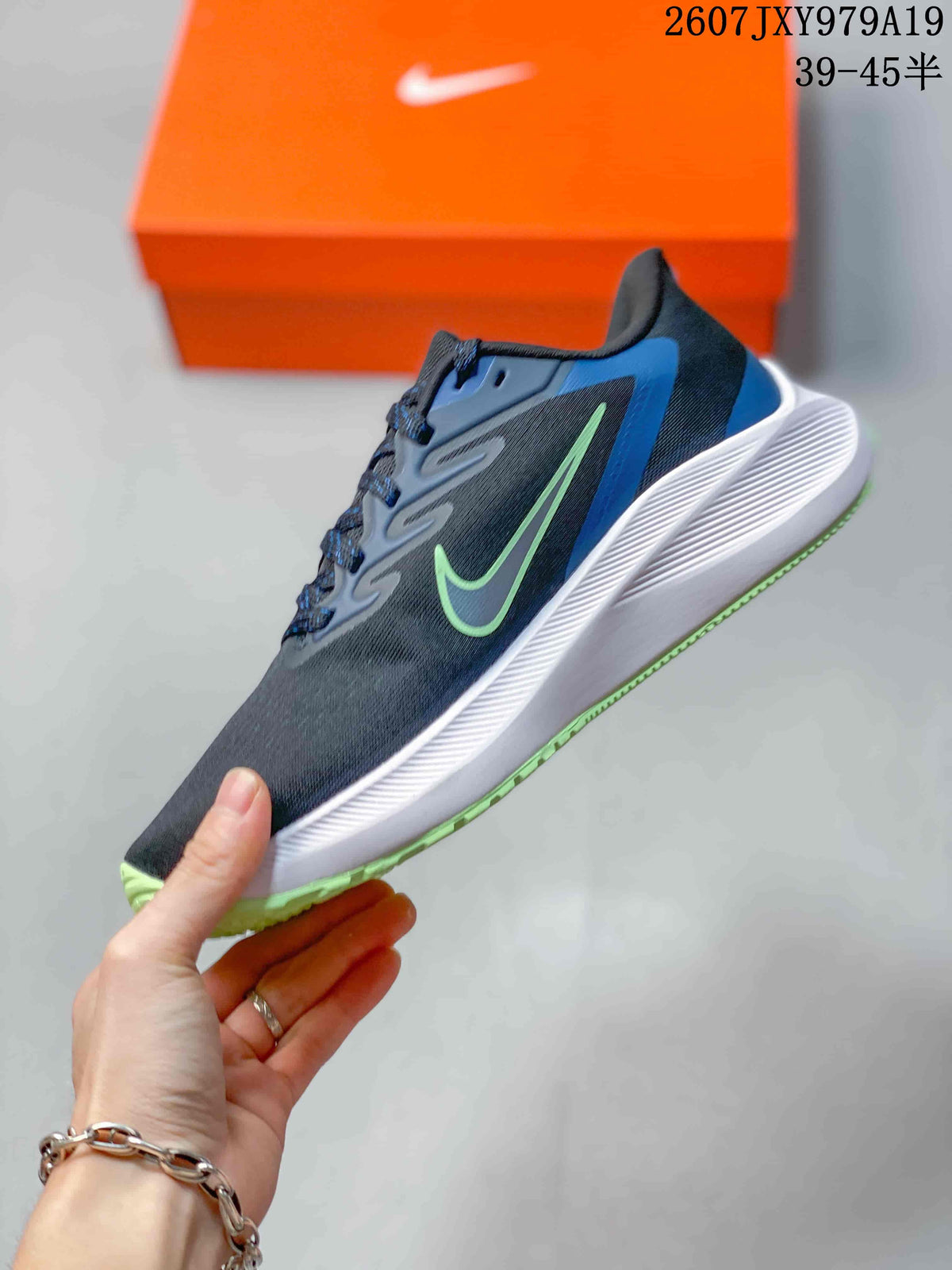 Nike Zoom Winflo 7 Men's Running Sneakers Navy Green 07JXY979A19
