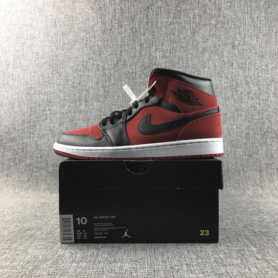 Air Jordan 1 Mid Sneakers in Red, Black and White