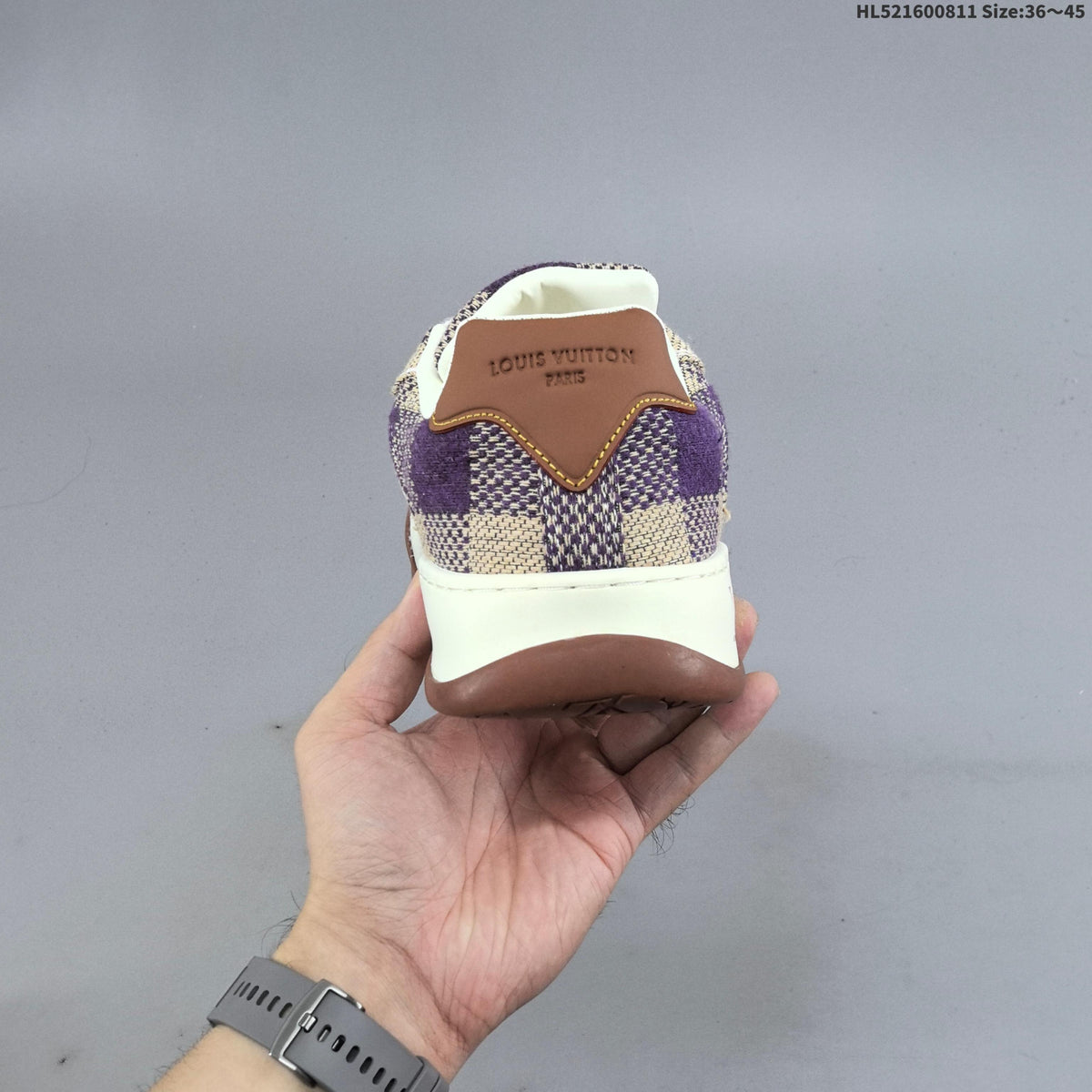 Louis Vuitton Trainer Low Sneaker in Purple and Beige Check
