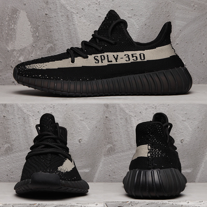 Yeezy 350 V2 Black and Cream Knit Sneakers