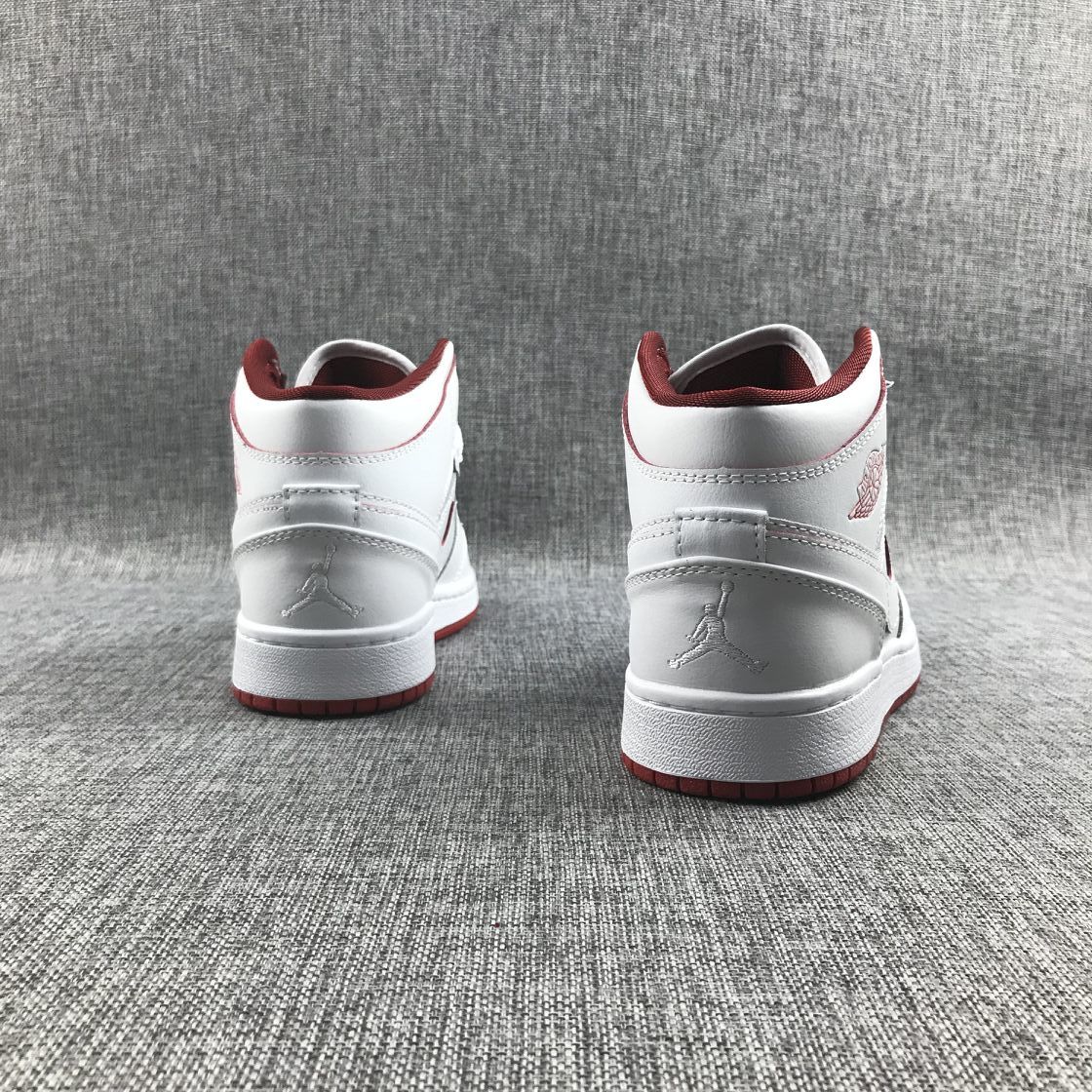 Air Jordan 1 Mid White and Red Sneakers 554725-103
