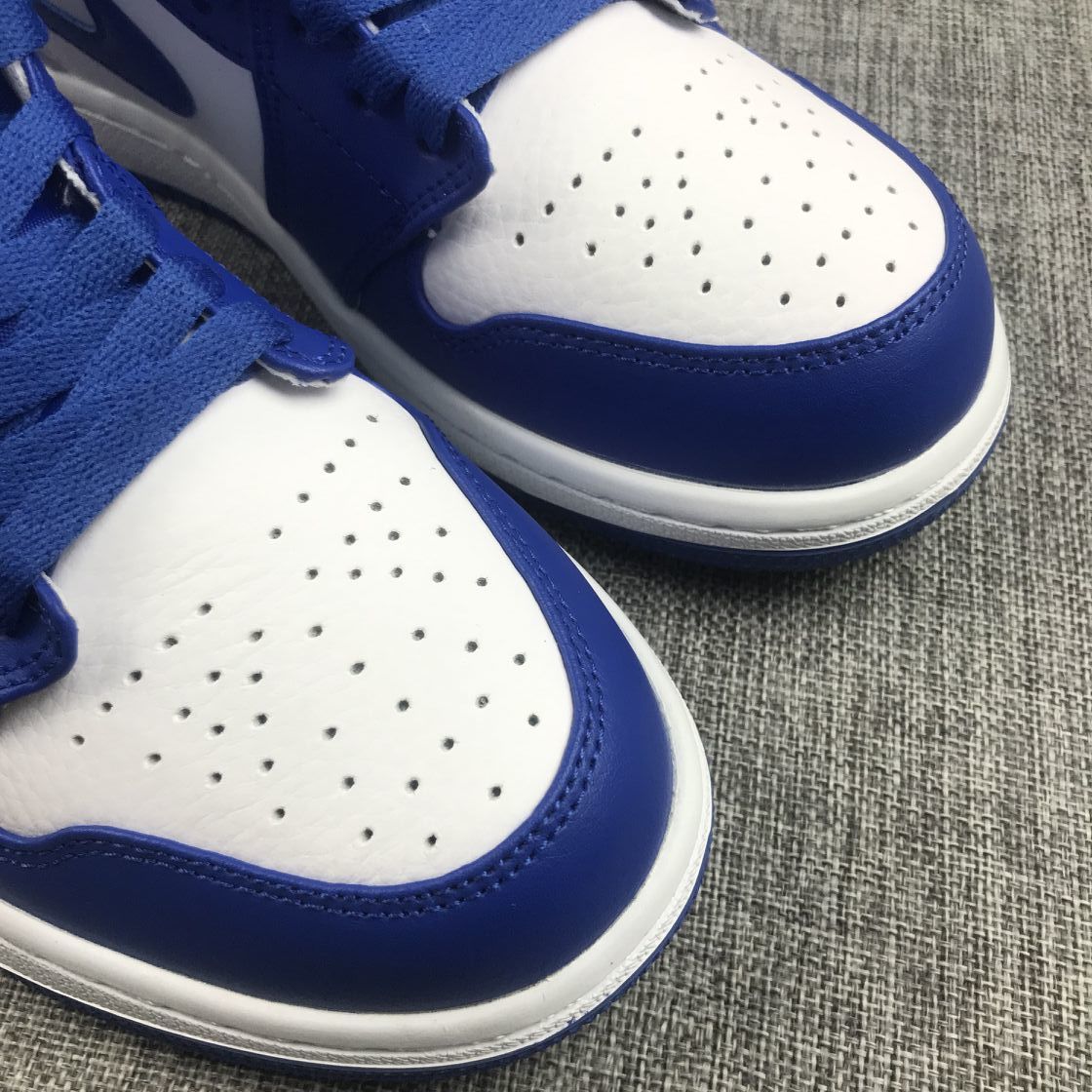Jordan 1 Mid Hyper Royal Sneakers, White and Blue, 554724-114