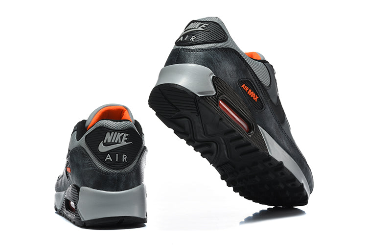 Nike Air Max 90 Sneakers, Grey and Black with Orange Accents