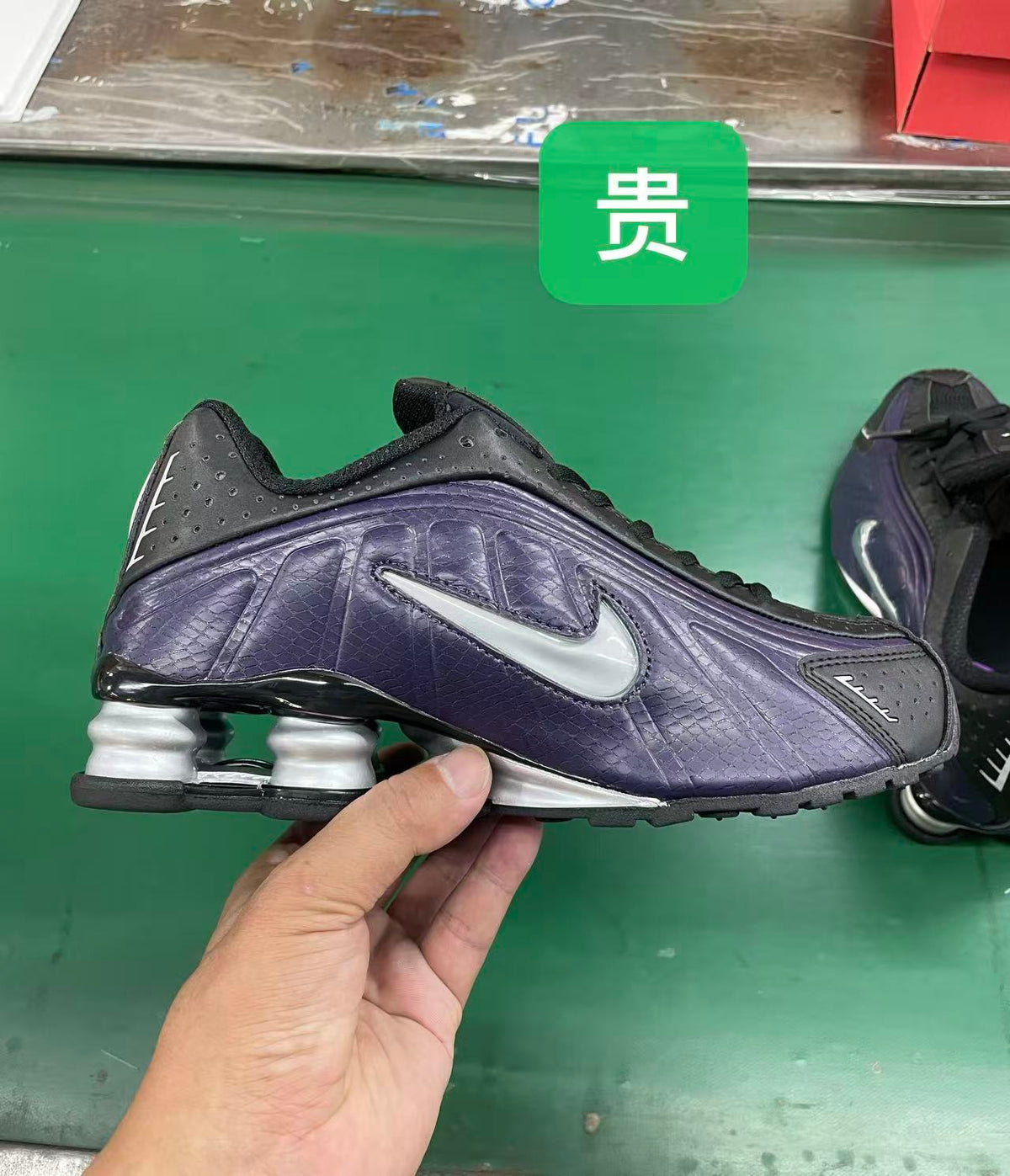 Nike Shox R4 Black and Purple Silver Sneakers