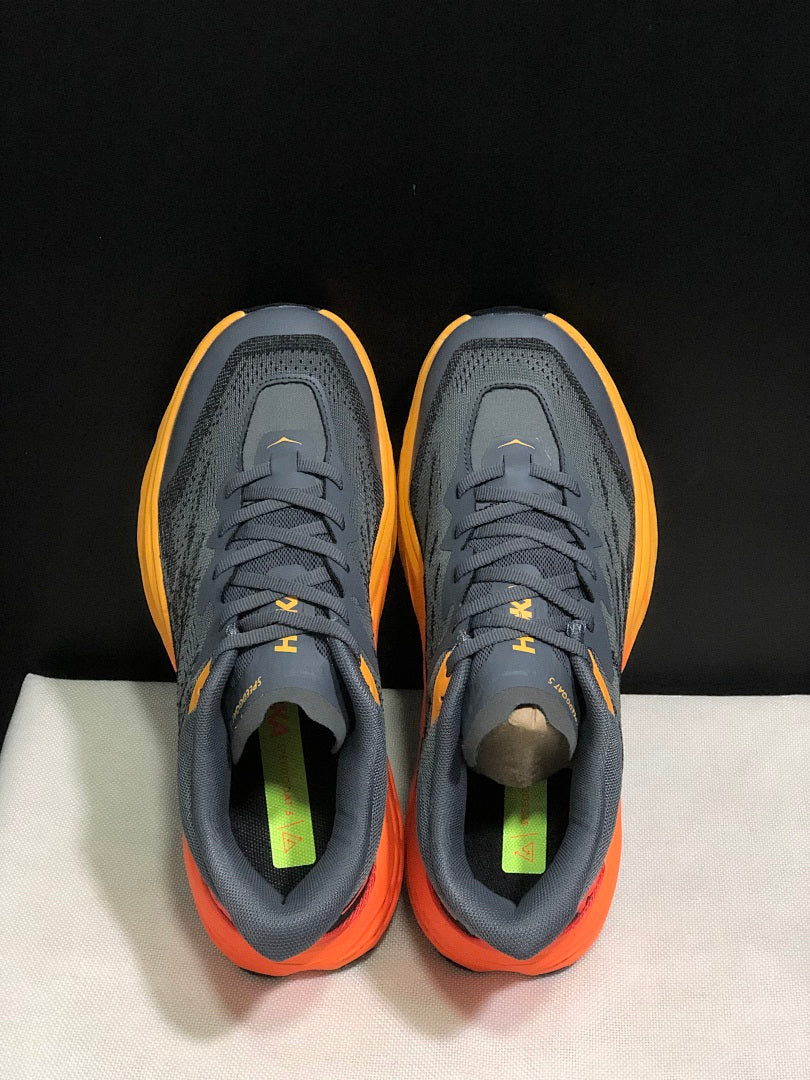 HOKA Speedgoat 5 Trail Running Shoes, Gray and Orange