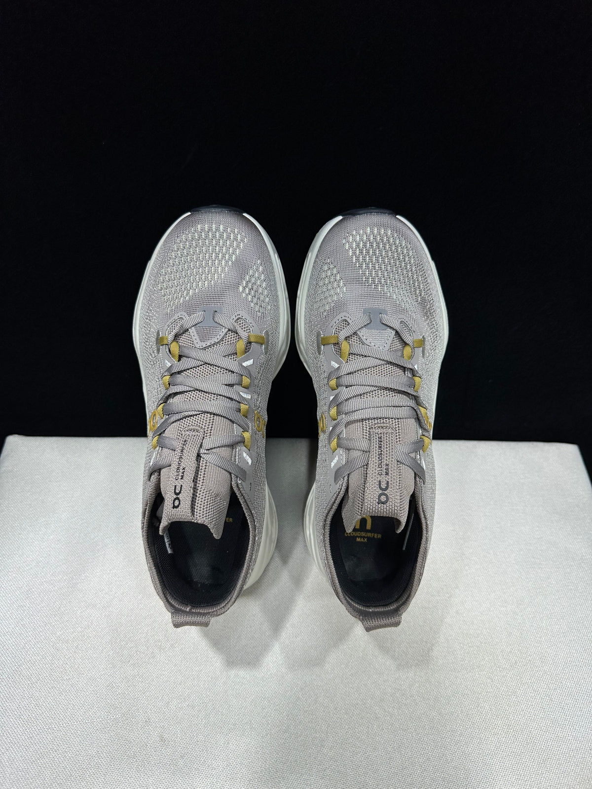 On Cloudsurfer Max Gray Beige Running Sneakers