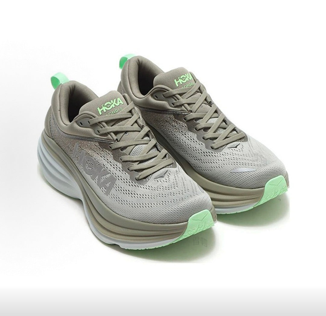 HOKA Bondi 8 Sneakers in Green and Silver