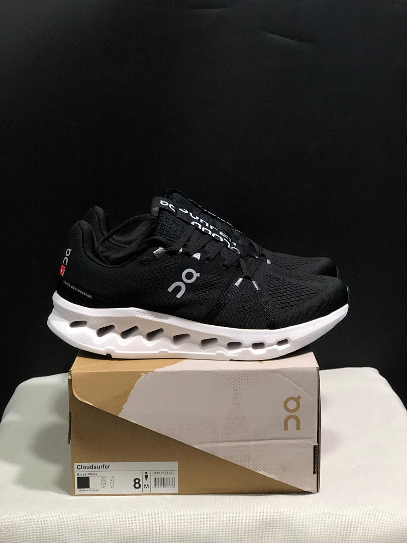 On Cloudsurfer Black and White Running Shoes