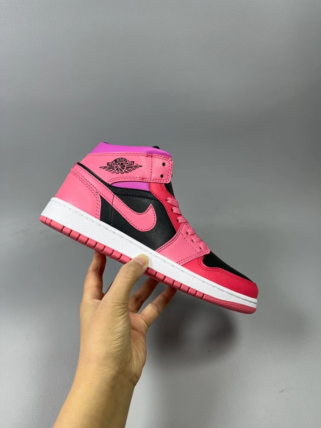 Jordan 1 Mid Pink and Black High-Top Sneakers
