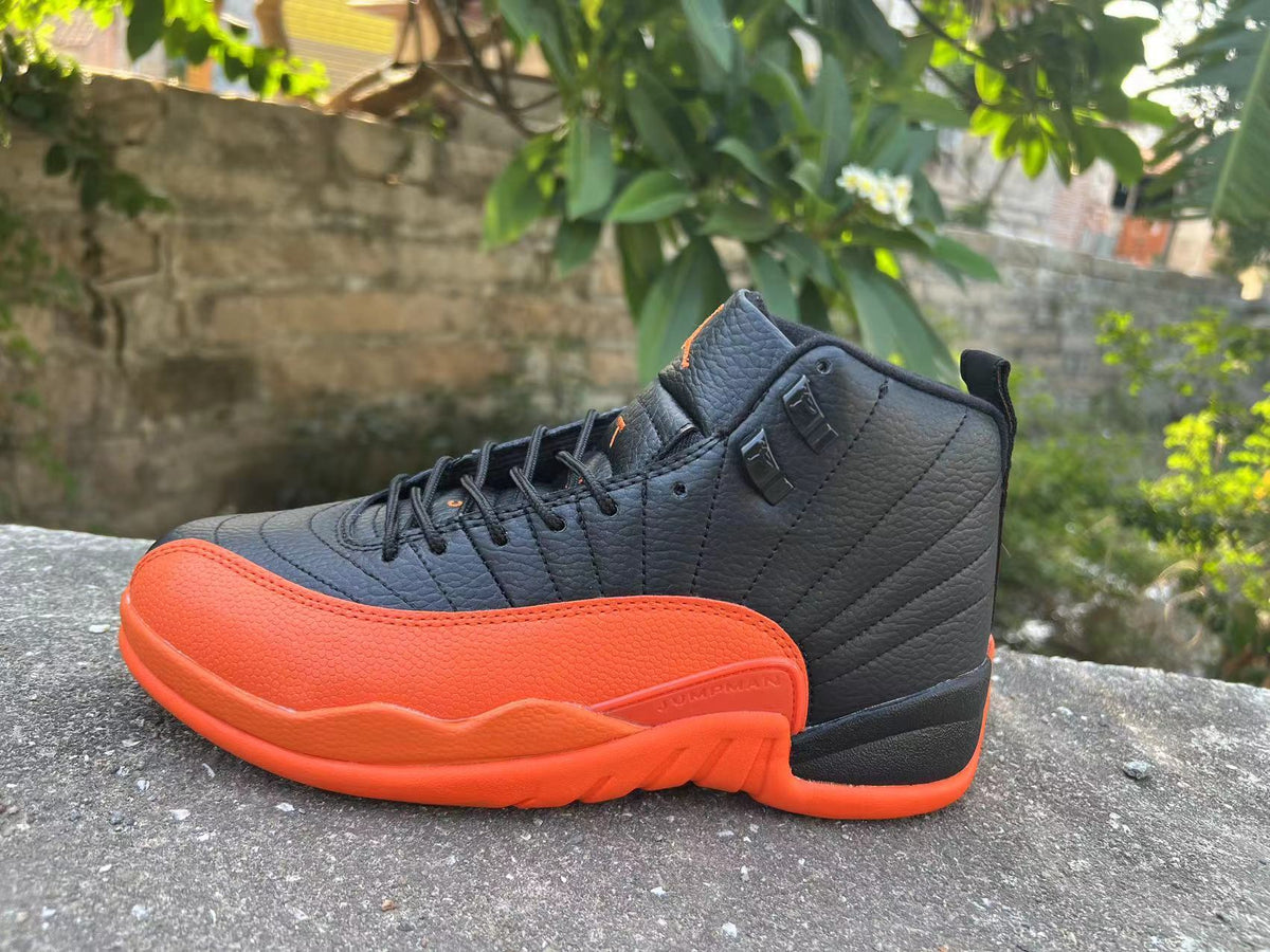 Jordan 12 Black and Orange High-Top Sneakers