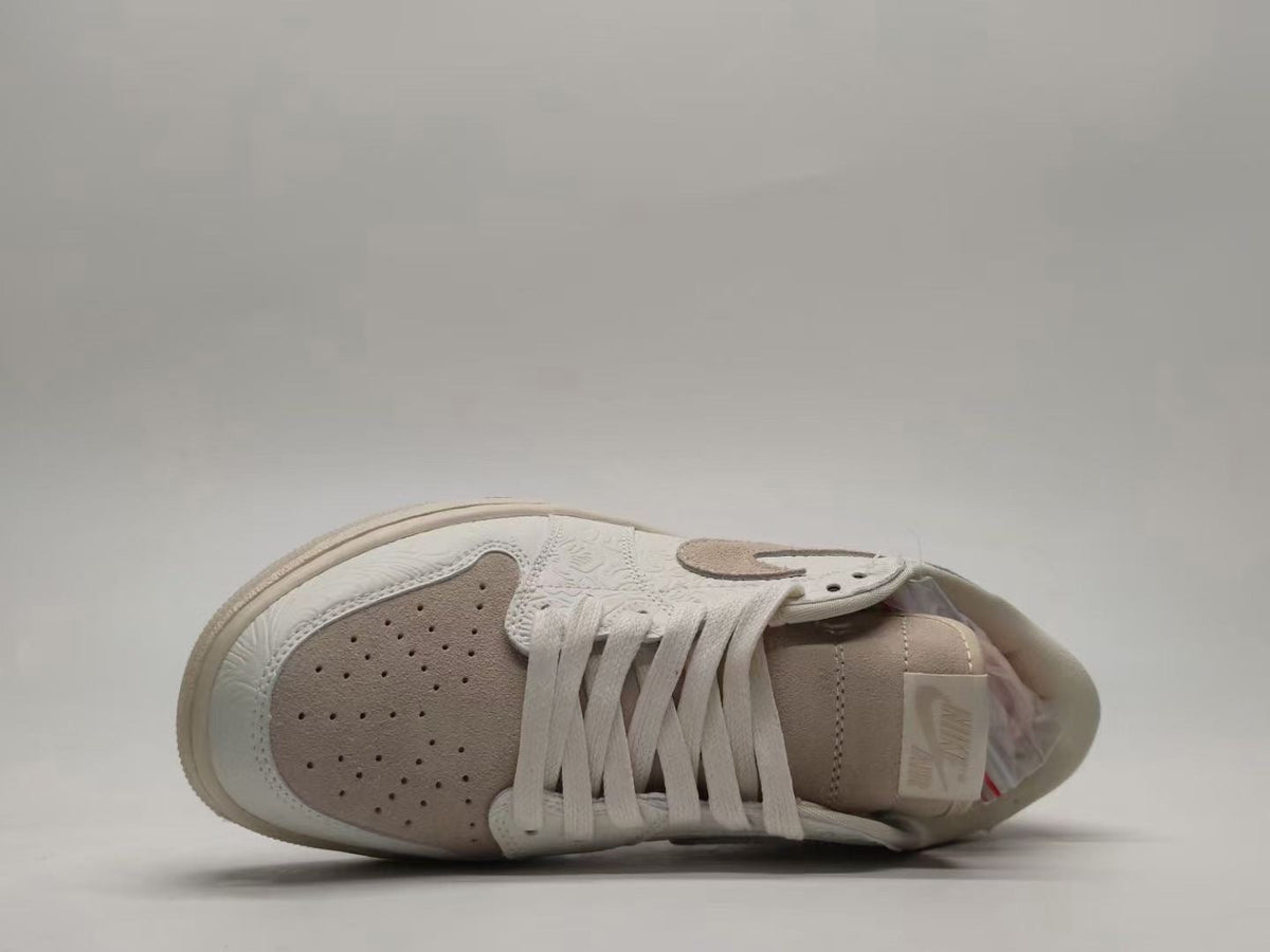 Jordan 1 Low Paisley Embossed Sneakers in Cream and Taupe