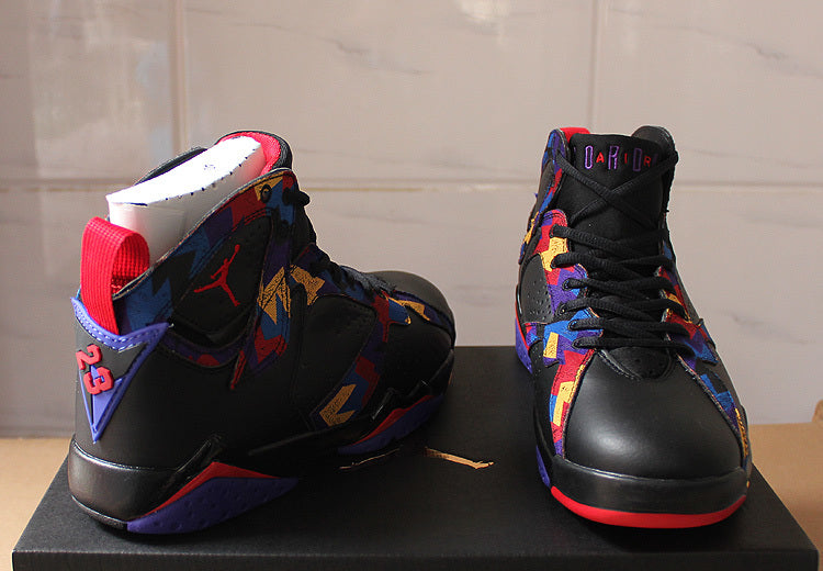 Air Jordan 7 Retro Black Colorful High-Top Sneakers