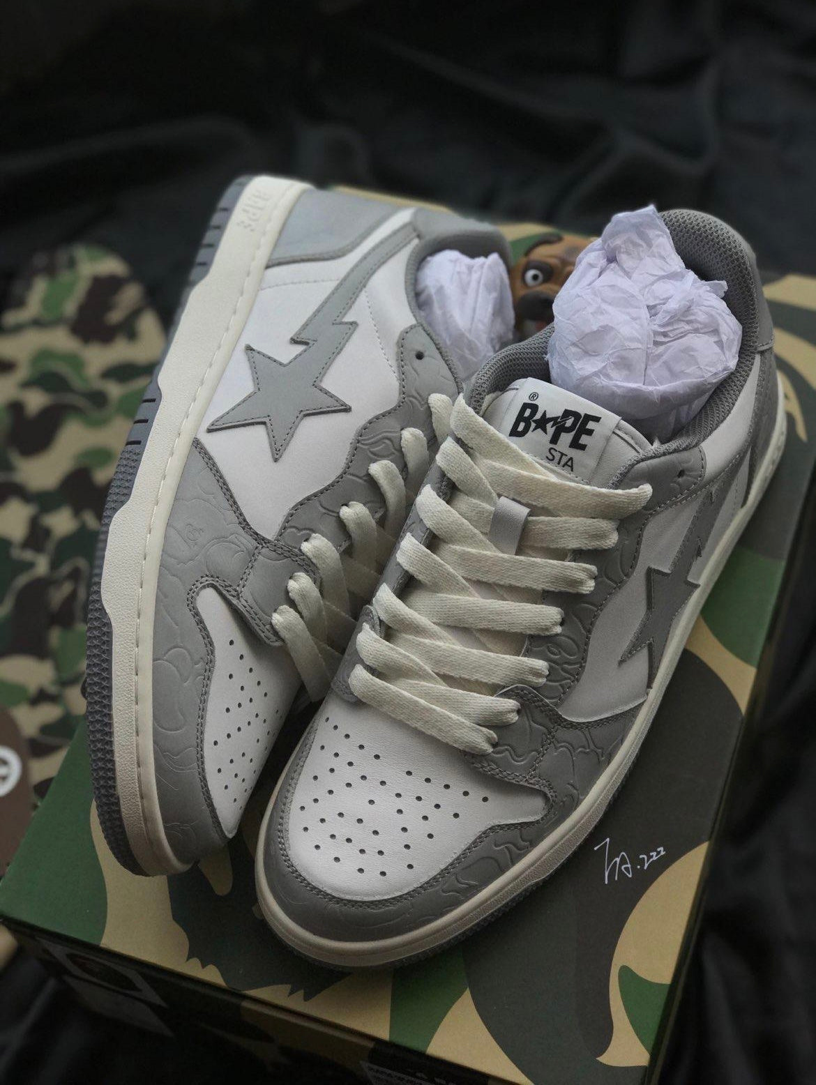 A BATHING APE BAPE Court Sta Low Sneakers White Grey