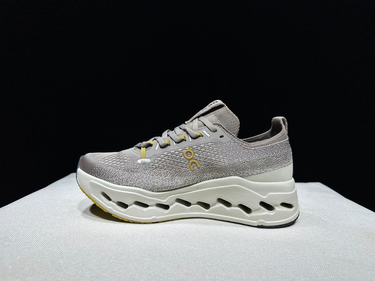 On Cloudsurfer Max Gray Beige Running Sneakers