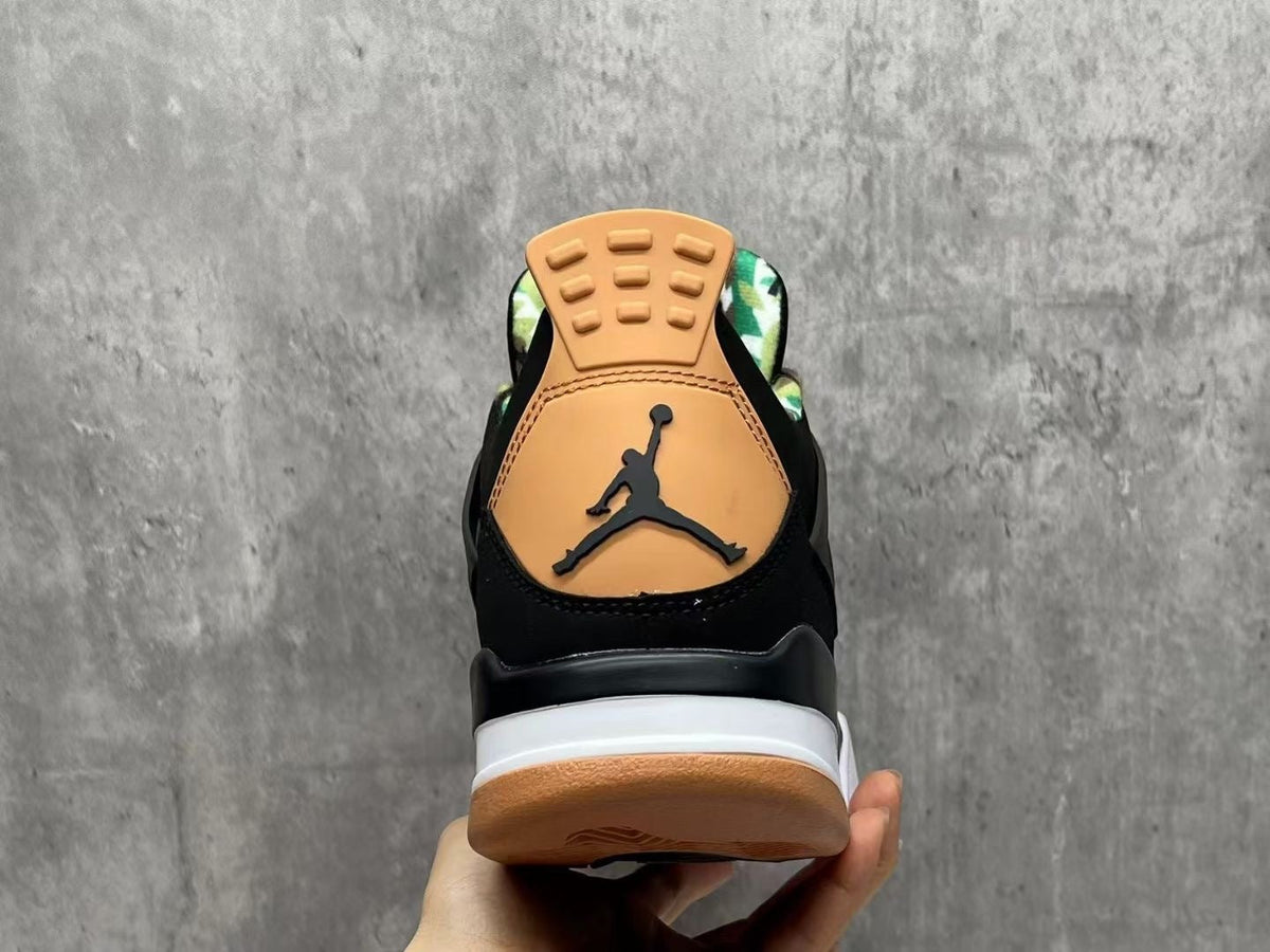 Jordan 4 Retro Sneakers in Black, Green and Tan