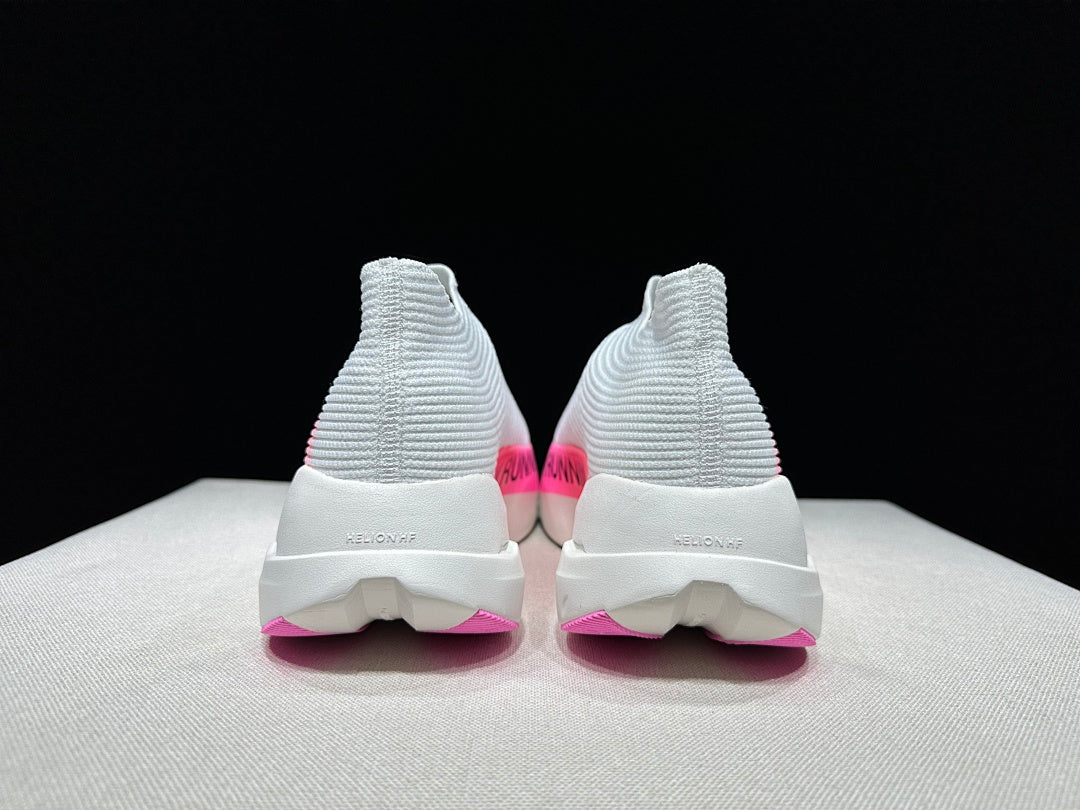 On Cloudboom Strike LS Running Shoes in Pink and White