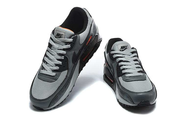 Nike Air Max 90 Sneakers, Grey and Black with Orange Accents