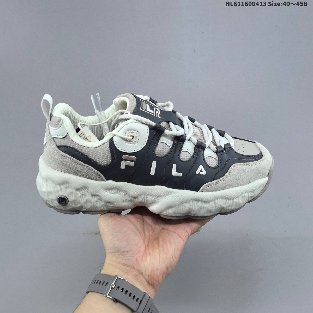 FILA Chunky Sole Sneakers in Cream and Charcoal