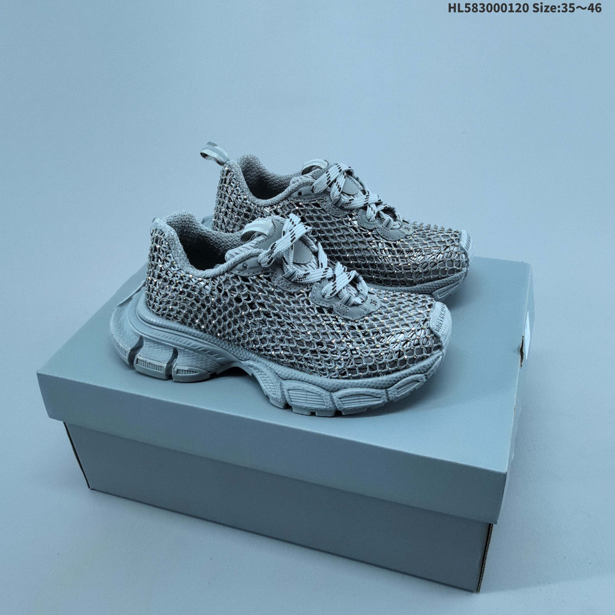 Balenciaga 3XL Fishnet Low-Top Sneakers in Gray